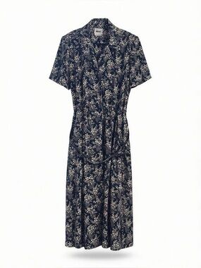 Women’s Vintage-Inspired Navy Floral Shirt Dress Size 16